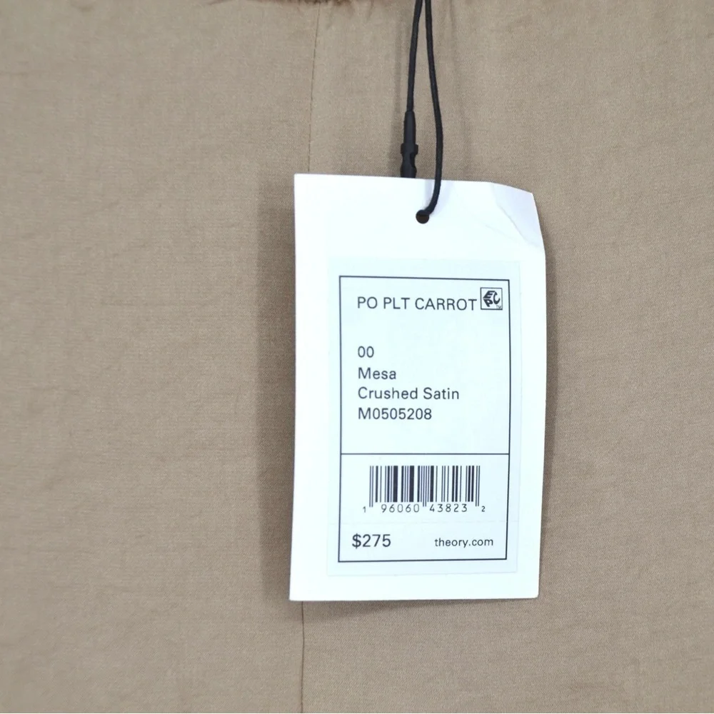 NEW Theory Pleated Carrot Trouser Pant Pull On Crushed Satin in Beige Women's 00 - Picture 9 of 9